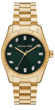 Michael Kors Lexington Three Hand Green Dial Gold Steel Strap Watch For Women - MK7449 Authentic Buy Shop Now