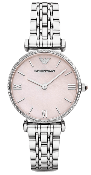 Emporio Armani Gianni T Bar Pink Mother of Pearl Dial Silver Steel Strap Watch For Women - AR1779 Authentic Buy Shop Now