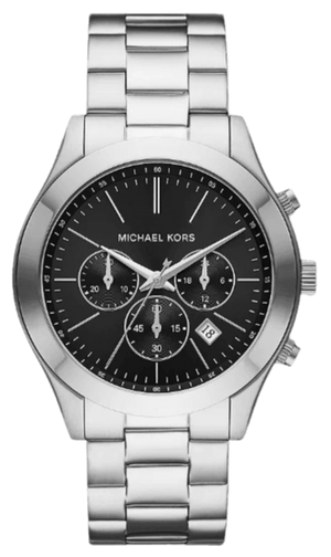 Michael Kors Slim Runway Chronograph Black Dial Silver Steel Strap Watch For Men - MK1056 Authentic Buy Shop Now