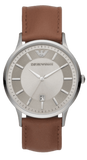 Emporio Armani Renato Quartz Silver Dial Brown Leather Strap Watch For Men - AR11185 Authentic Buy Shop Now