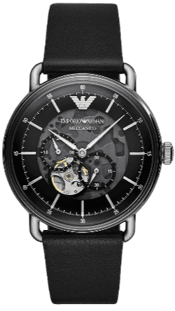 Emporio Armani Meccanico Skeleton Black Dial Black Leather Strap Watch For Men - AR60026 Authentic Buy Shop Now