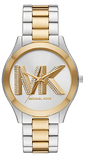 Michael Kors Slim Runway Three Hand Silver Dial Two Tone Steel Strap Watch For Women - MK4735 Authentic Buy Shop Now