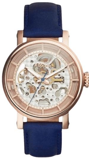 Fossil Original Boyfriend Skeleton White Dial Blue Leather Strap Watch for Women - ME3086 Authentic Buy Shop Now