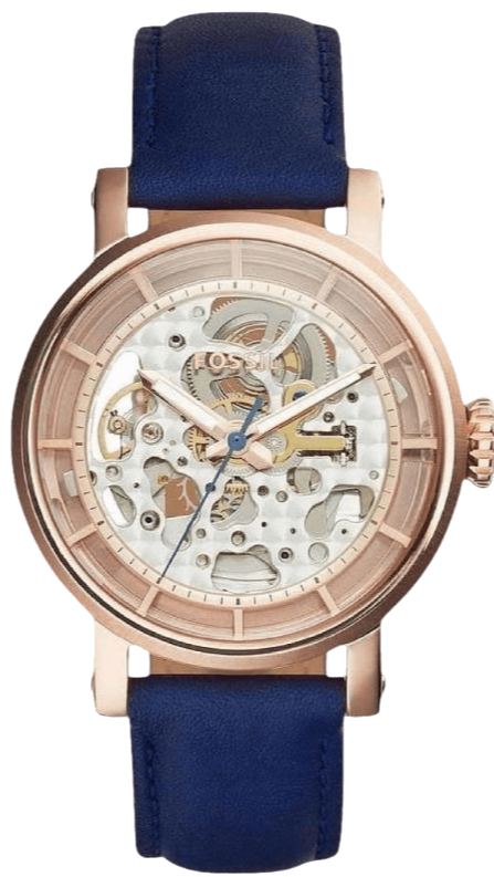 Fossil Original Boyfriend Skeleton White Dial Blue Leather Strap Watch for Women - ME3086 Authentic Buy Shop Now