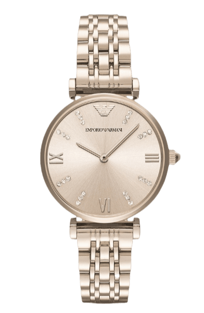 Emporio Armani T-Bar Gianni Rose Gold Dial Rose Gold Steel Strap Watch For Women - AR11059 Authentic Buy Shop Now