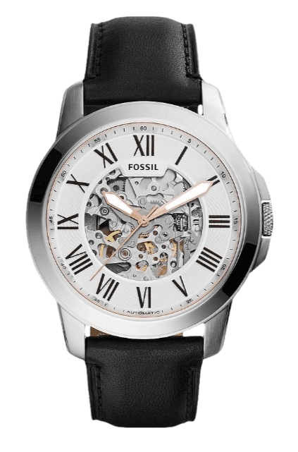 Fossil Grant Automatic Skeleton White Dial Black Leather Strap Watch for Men - ME3101 Authentic Buy Shop Now