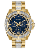 Bulova Crystal Collection Blue Dial Gold Steel Strap Watch for Men - 98C128 Authentic Buy Shop Now