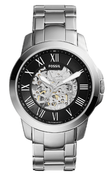 Fossil Grant Automatic Skeleton Black Dial Silver Steel Strap Watch for Men - ME3103 Authentic Buy Shop Now