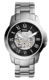 Fossil Grant Automatic Skeleton Black Dial Silver Steel Strap Watch for Men - ME3103 Authentic Buy Shop Now