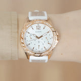 Guess Swirl Quartz Silver Dial White Rubber Strap Watch For Women - W1096l2 Authentic Buy Shop Now