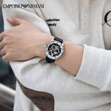 Emporio Armani Renato Chronograph Automatic Black Dial Black Leather Strap Watch For Men - AR60051 Authentic Buy Shop Now