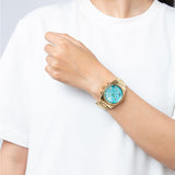 Michael Kors Lexington Chronograph Blue Dial Gold Steel Strap Watch For Women - MK7216 Authentic Buy Shop Now