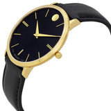 Movado Ultra Slim Black Dial Black Leather Strap Watch For Men - 0607087 Authentic Buy Shop Now