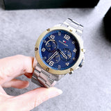 Tommy Hilfiger Blaze Chronograph Blue Dial Silver Steel Strap Watch for Men - 1792031 Authentic Buy Shop Now