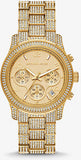 Michael Kors Ritz Three-Hand Glitz Crystals Gold Dial Gold Steel Strap Watch for Women - MK6747 Authentic Buy Shop Now