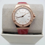 Michael Kors Lennox Three Hand Silver Dial Red Leather Strap Watch For Women - MK7308 Authentic Buy Shop Now