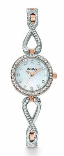 Bulova Crystals Mother of Pearl Dial Two Tone Steel Strap Watch for Women - 98X108 Authentic Buy Shop Now