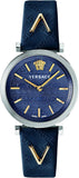 Versace V-Twist Quartz Blue Dial Blue Leather Strap Watch for Women - VELS00119 Authentic Buy Shop Now