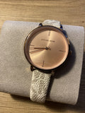 Michael Kors Jayne Three Hand Rose Gold Dial White Leather Strap Watch For Women - MK7128 Authentic Buy Shop Now