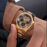 Guess Duke Glitz Crystals Gold Dial Gold Steel Strap Watch For Men - GW0576G2 Authentic Buy Shop Now