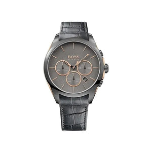 Hugo Boss Onyx Chronograph Grey Dial Black Leather Strap Watch For Men - HB1513366 Authentic Buy Shop Now