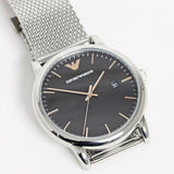 Emporio Armani Luigi Analog Black Dial Silver Mesh Bracelet Watch For Men - AR11272 Authentic Buy Shop Now