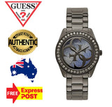 Guess G Twist Diamonds Purple Dial Black Steel Strap Watch For Women - W1201L4 Authentic Buy Shop Now
