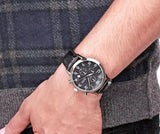 Hugo Boss Aeroliner Chronograph Quartz Black Dial Black Leather Strap Watch For Men - HB1512448 Authentic Buy Shop Now