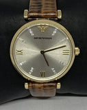 Emporio Armani Gianni T Bar Beige Dial Brown Leather Strap Watch For Women - AR1883 Authentic Buy Shop Now