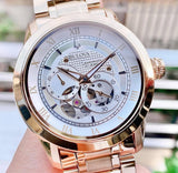 Bulova BVA Skeleton Silver Dial Gold Steel Strap Watch for Men - 97A108 Authentic Buy Shop Now