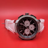 Michael Kors Sidney Multifunction Black Dial White Silicone Strap Watch For Women - MK6947 Authentic Buy Shop Now