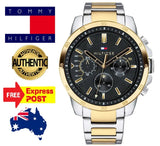 Tommy Hilfiger Decker Chronograph Black Dial Two Tone Steel Strap Watch for Men - 1791559 Authentic Buy Shop Now
