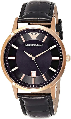 Emporio Armani Renato Quartz Black Dial Black Leather Strap Watch For Men - AR2425 Authentic Buy Shop Now