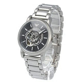 Emporio Armani Meccanico Automatic Skeleton Black Dial Silver Steel Strap Watch For Men - AR60021 Authentic Buy Shop Now