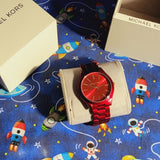 Michael Kors Slim Runway Red Dial Red Steel Strap Watch For Women - MK3895 Authentic Buy Shop Now