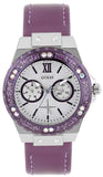 Guess Limelight Quartz Silver Dial Purple Leather Strap Watch For Women - W0775L6 Authentic Buy Shop Now