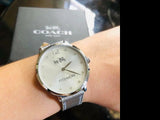 Coach Slim Easton Silver Dial Silver Leather Strap Watch for Women - 14502685 Authentic Buy Shop Now