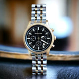 Michael Kors Hutton Chronograph Black Dial Two Tone Steel Strap Watch For Men - MK8954 Authentic Buy Shop Now