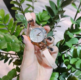 Emporio Armani Chiara Quartz Crystals White Dial Rose Gold Leather Strap Watch For Women - AR7437 Authentic Buy Shop Now