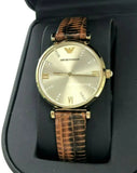 Emporio Armani Gianni T Bar Beige Dial Brown Leather Strap Watch For Women - AR1883 Authentic Buy Shop Now