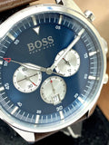 Hugo Boss Pioneer Chronograph Blue Dial Brown Leather Strap Watch For Men - 1513709 Authentic Buy Shop Now