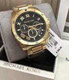 Michael Kors Brecken Chronograph Quartz Black Dial Gold Steel Strap Watch For Men - MK8481 Authentic Buy Shop Now