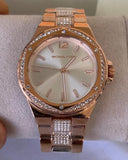 Michael Kors Lennox Three-Hand Silver Dial Rose Gold Steel Strap Watch For Women - MK7362 Authentic Buy Shop Now