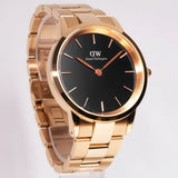 Daniel Wellington Iconic Link Black Dial Rose Gold Steel Strap Watch For Men - DW00100344 Authentic Buy Shop Now