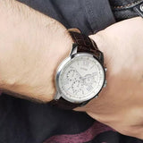 Guess Horizon Chronograph White Dial Brown Leather Strap Watch For Men - W0380G2 Authentic Buy Shop Now