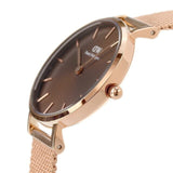 Daniel Wellington Petite Amber Brown Dial Gold Mesh Strap Watch For Women - DW00100476 Authentic Buy Shop Now