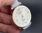 Emporio Armani Gianni T-Bar Mother Of Pearl White Dial Grey Leather Strap Watch For Women - AR11039 Authentic Buy Shop Now