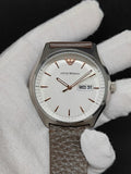 Emporio Armani Dress Quartz White Dial Brown Leather Strap Watch For Men - AR1999 Authentic Buy Shop Now
