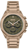 Hugo Boss Classic Chronograph Green Dial Beige Gold Steel Strap Watch For Men - 1514019 Authentic Buy Shop Now
