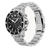 Emporio Armani Diver Chronograph Quartz Black Dial Silver Steel Strap Watch For Men - AR11360 Authentic Buy Shop Now